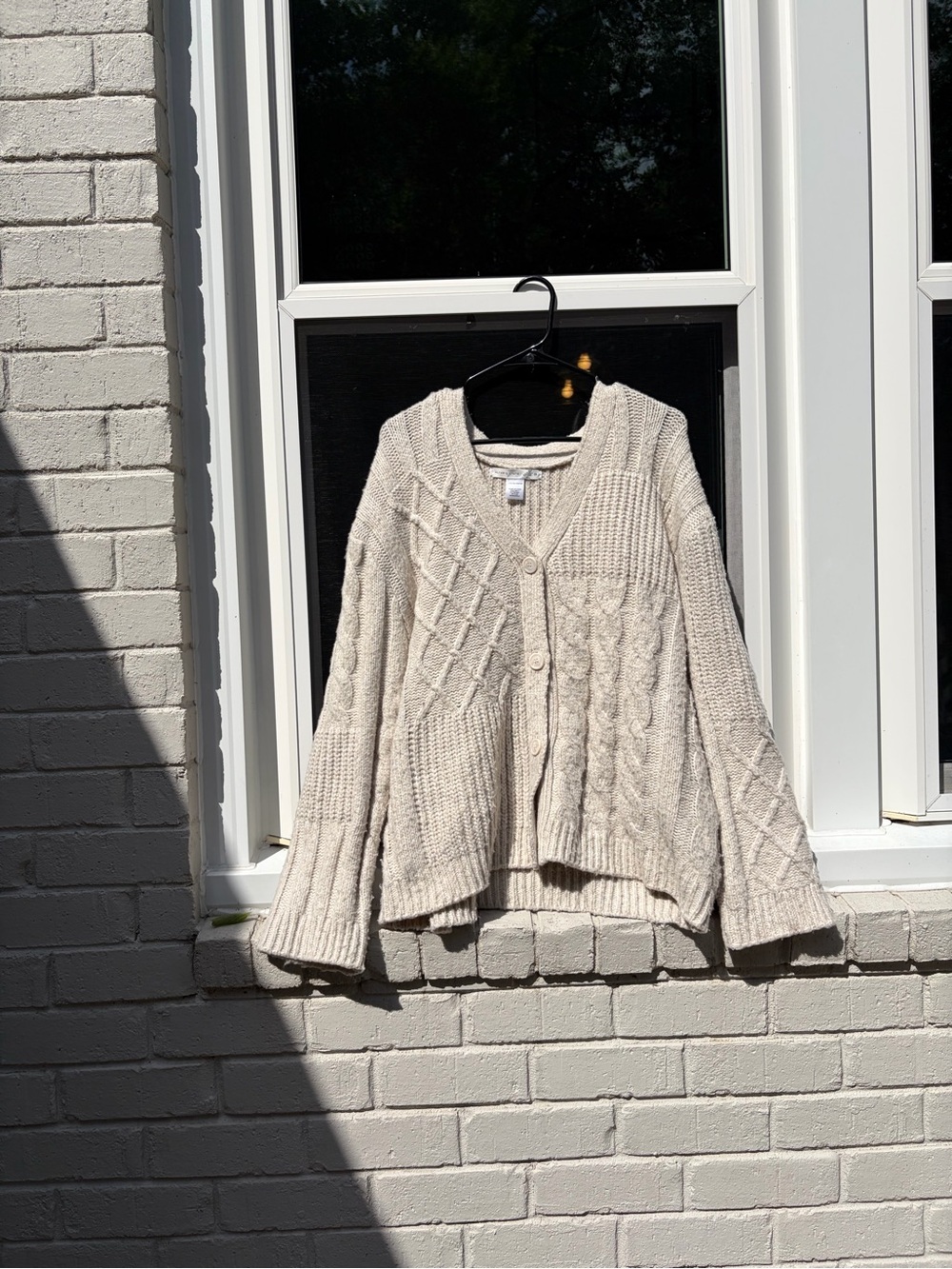 Altar'd State Cream Patchwork Cable Knit Cardigan